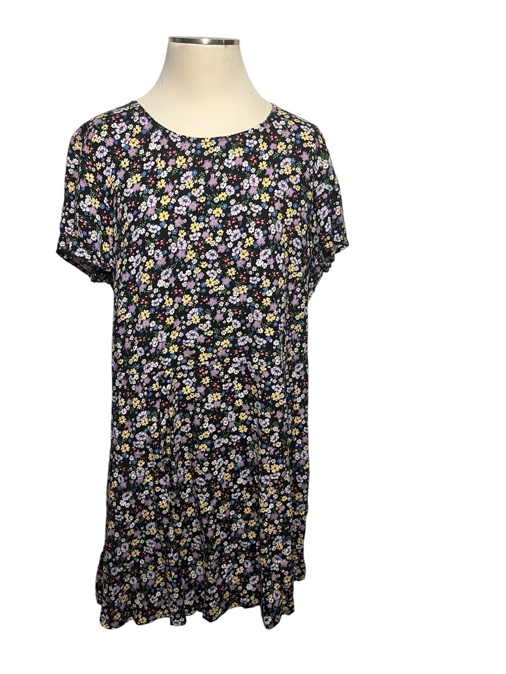 H&M Divided Black Floral Shift Dress with Pastel Flowers